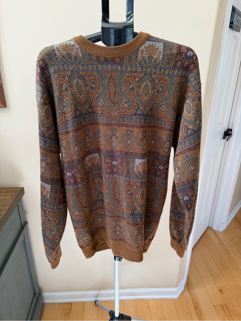 Vintage Bachrach Paisley Knit Sweater XL Grandpa Academia Style